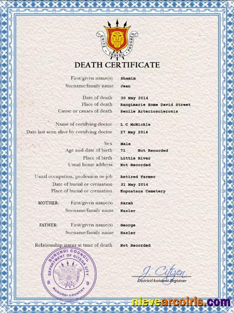 Burundi vital record death certificate